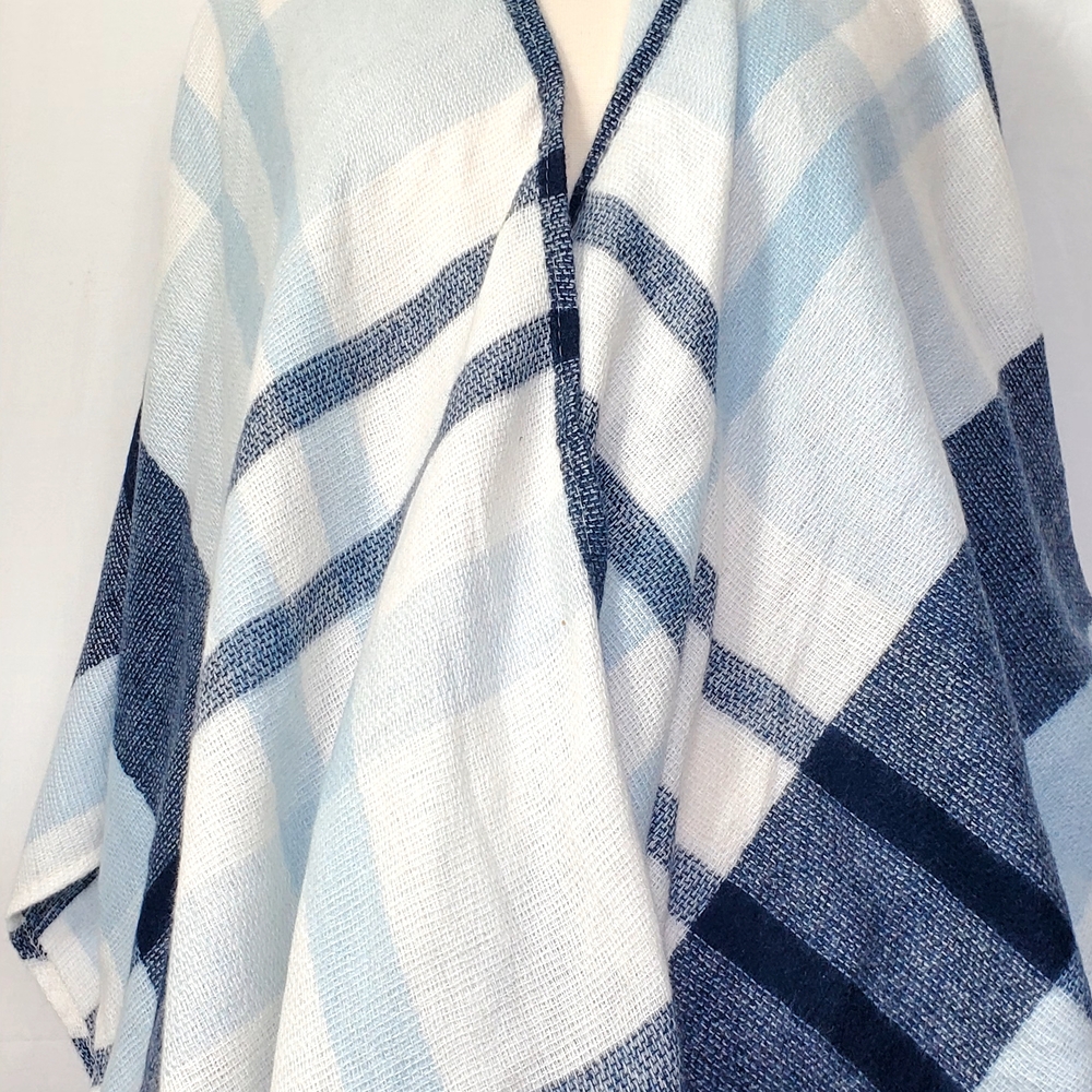 Banana Republic Blue and White Plaid Lightweight Wrap Scarf Shawl